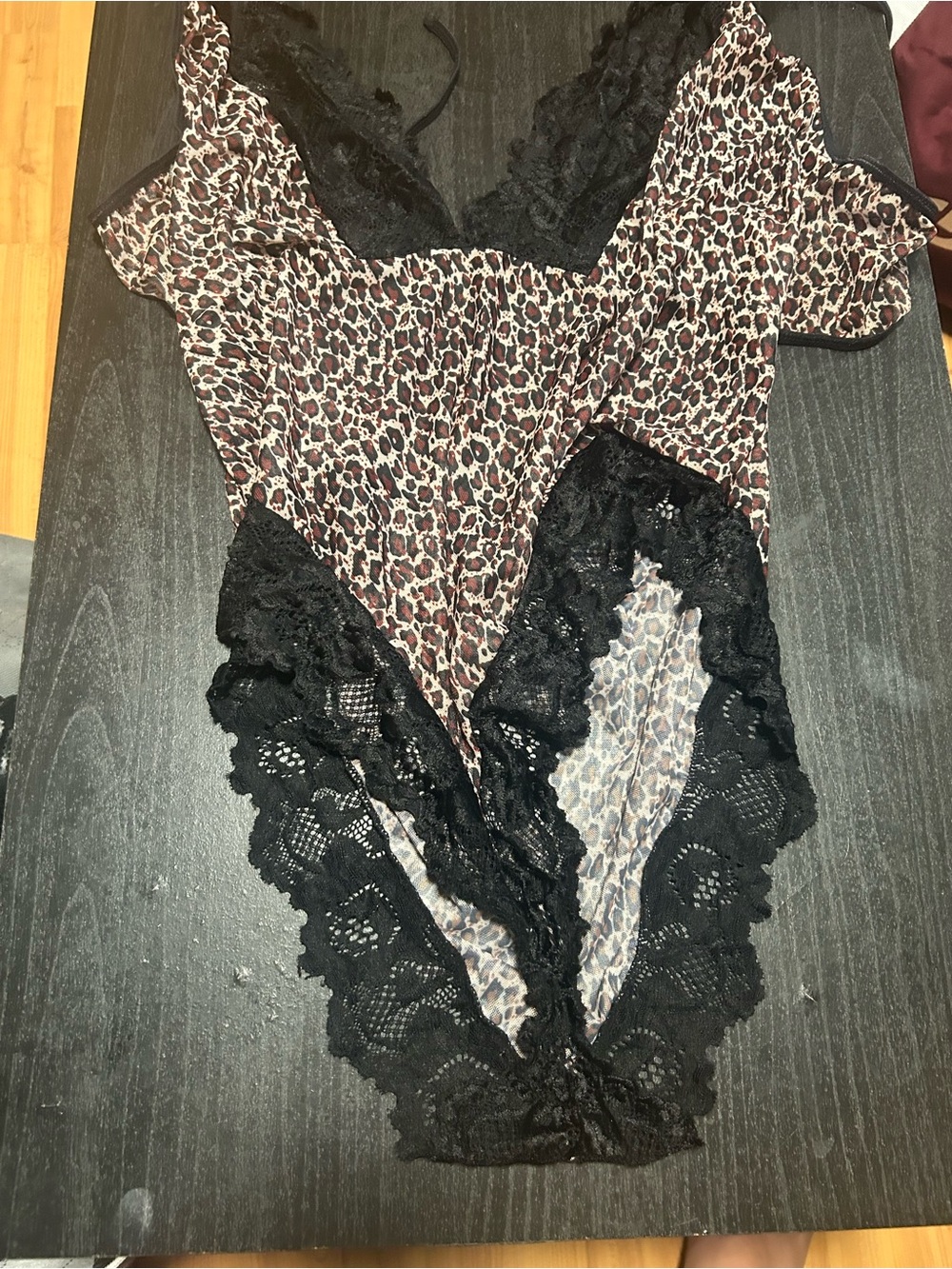 Leopard Lace Trim Chemise Slip in Brown and Black